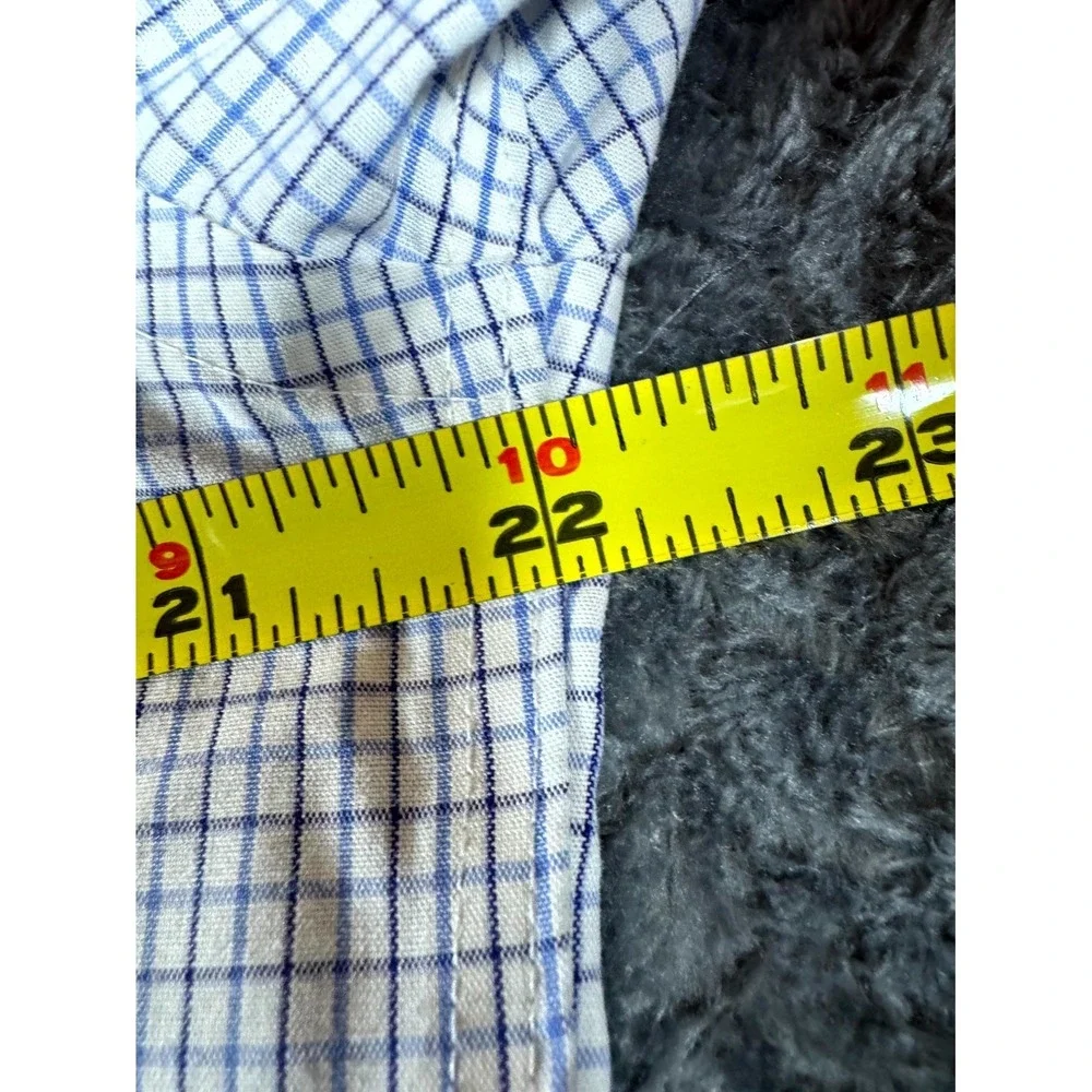 Banana Republic Untucked Fit Dress Shirt Mens L 16-16.5 White Blue Check Formal